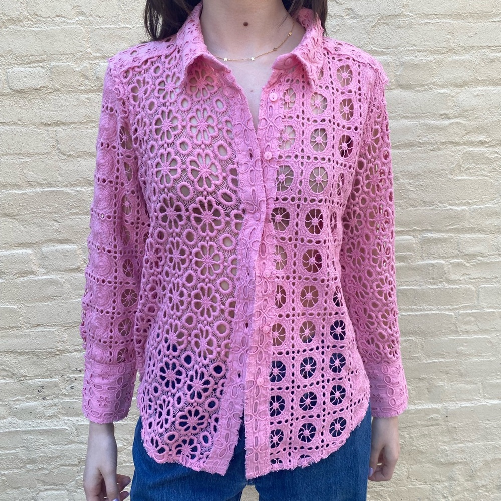 FREE PEOPLE ONE Yesenia Shacket Crochet Lace Top Shirt - Small